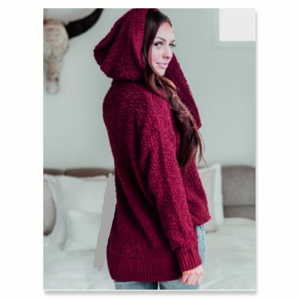 MIRACLE Popcorn Textured Knit Drawstring Hoodie
